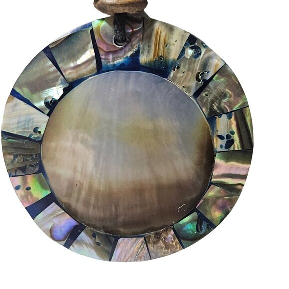 Handmade Abalone Shell Pendant Necklace Wood Beads Cord Boho Beach Core Jewelry - Picture 2 of 5